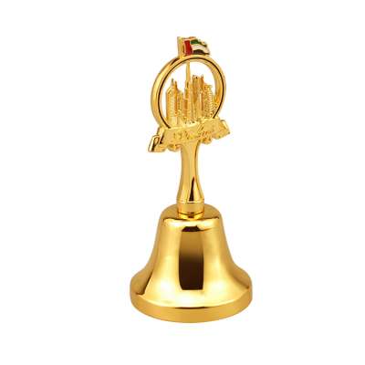 Gold Dinner Bell Souvenirs Supplier Metal Dubai Famous 3D Building Burj Khalifa Tower Custom Dinner Bell