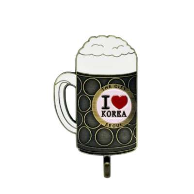 Custom Korea Souvenir Metal Memo Fridge Magnet with Hook Beer Cup Shaped Cute Fridge Magnet