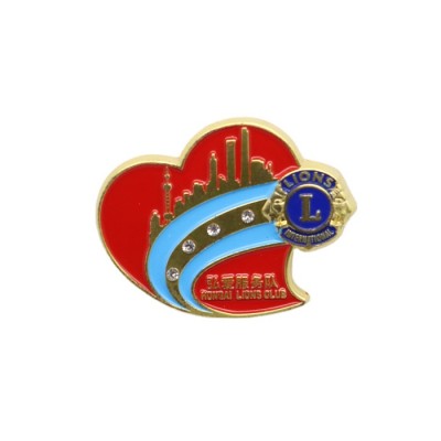 custom heart shape rhinestone brooches pins embossed logo metal soft enamel pin badge