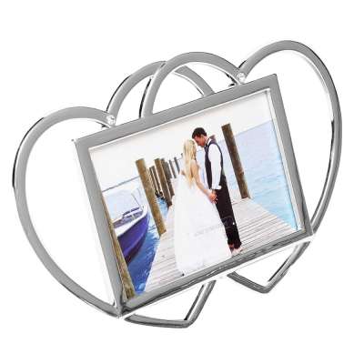 Hot selling unique picture frame heart shaped silver metal wedding photo frame