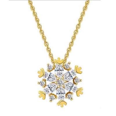 Gold 925 sterling silver snowflake Zircon necklace