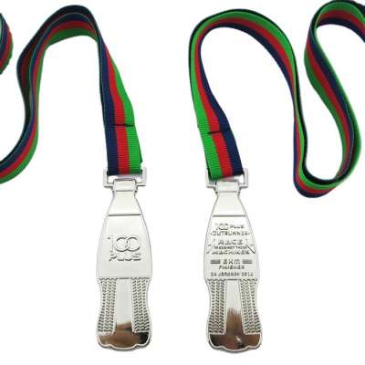 customized Malaysia branded event used beverage bottle shape outrunner 6km race finisher sports medals